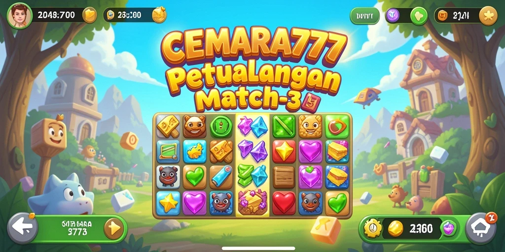 Screenshot gameplay CEMARA777 dengan tantangan Match-3 yang mengasyikkan.