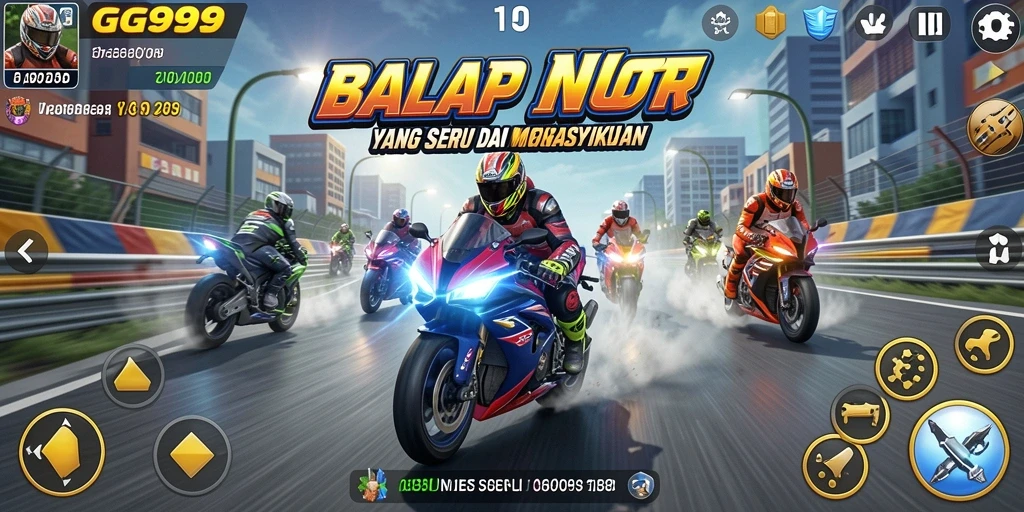 Gameplay menegangkan balap motor GG999 dengan trek yang mengesankan.