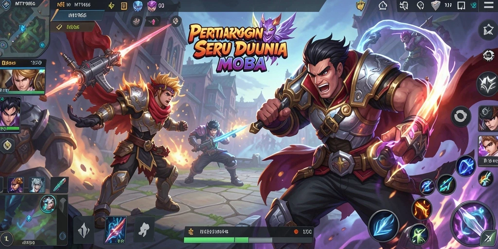 Screenshot utama MT966 menampilkan duel karakter pahlawan di arena MOBA.
