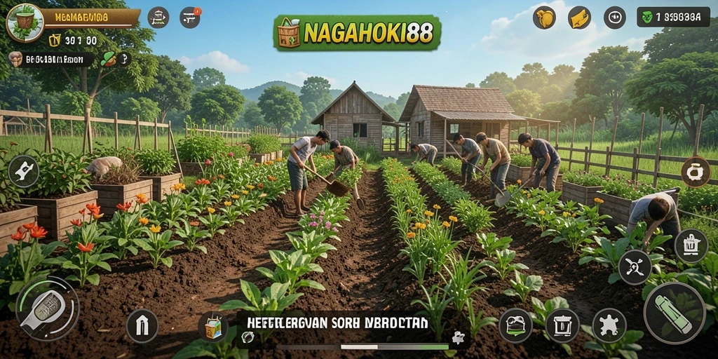 Tampilan gameplay menarik dari NAGAHOKI88 dengan lahan pertanian yang subur.
